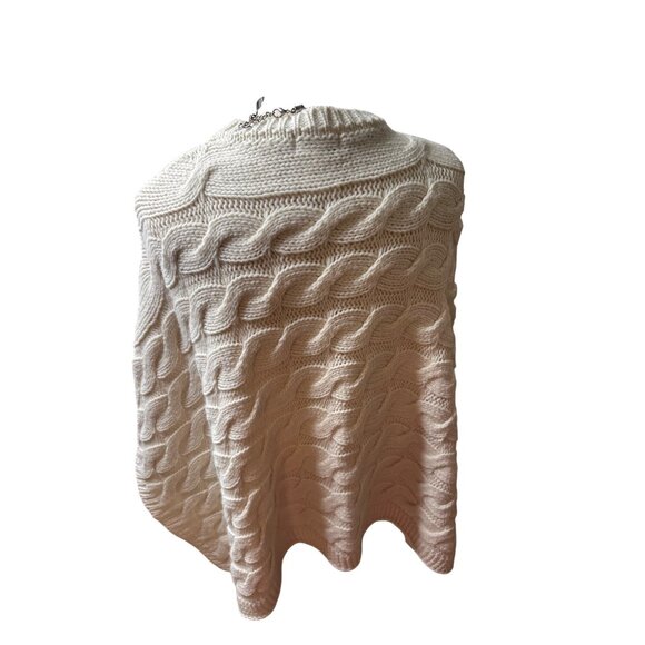 Cocogiò Chunky Cable knit Wool blend Ivory Poncho Cape O/S Cottagecore Coquet - Picture 6 of 11